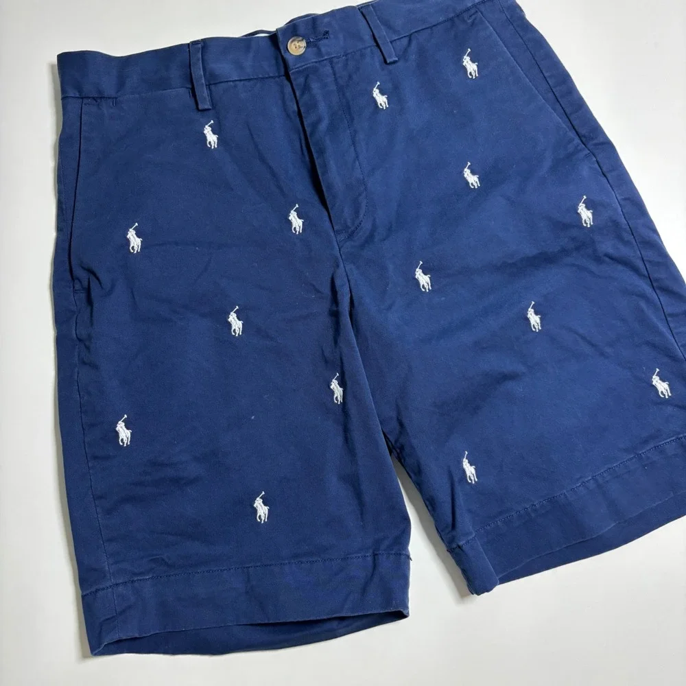 Polo Ralph Lauren All Over Pony Print Shorts Mens 29 Navy Blue Embroidered Chino